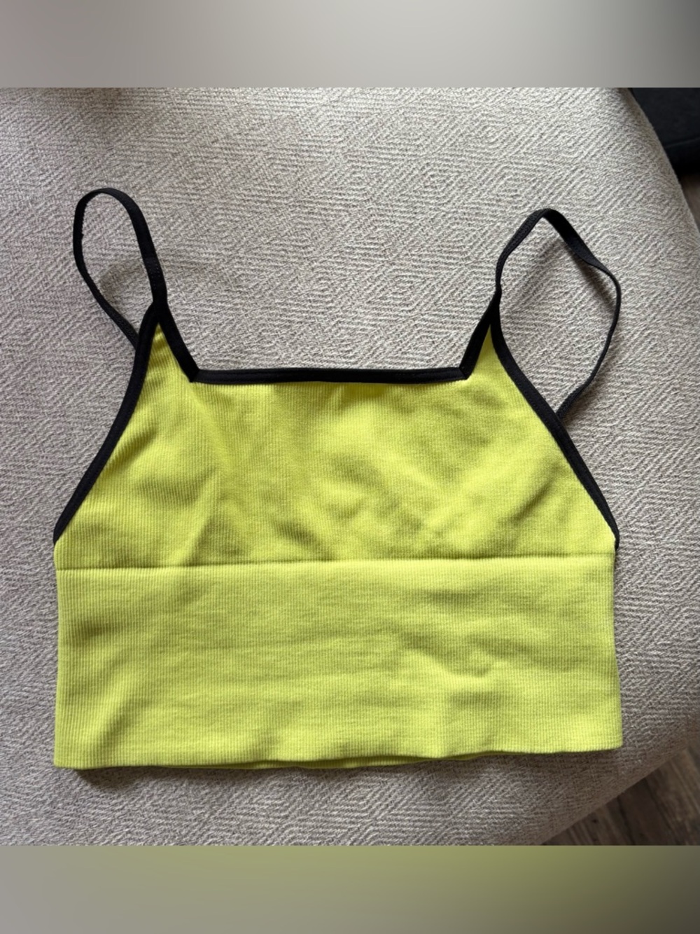 Seamless Neon Yellow Crop Bralette with Black Trim
